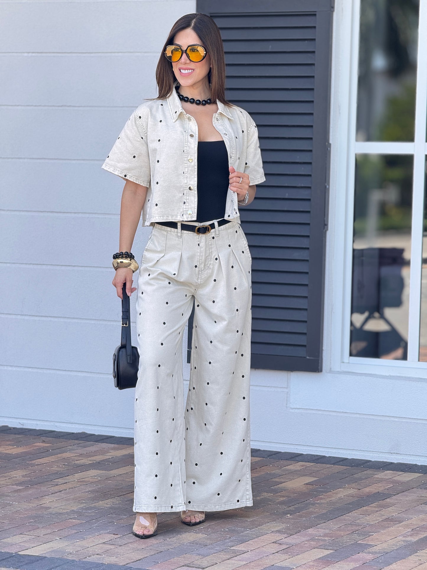 Muy Beige/Black Denim Polka Dots Set