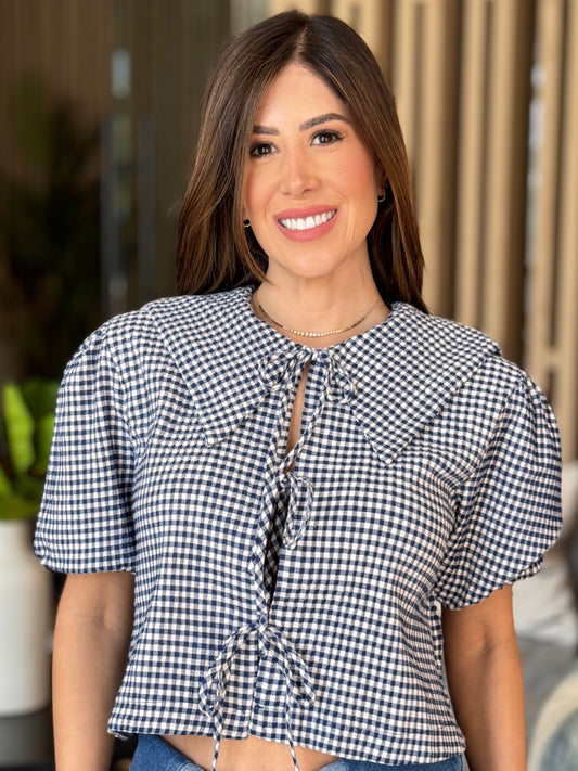 Amable Gingham Black&White Shirt Top