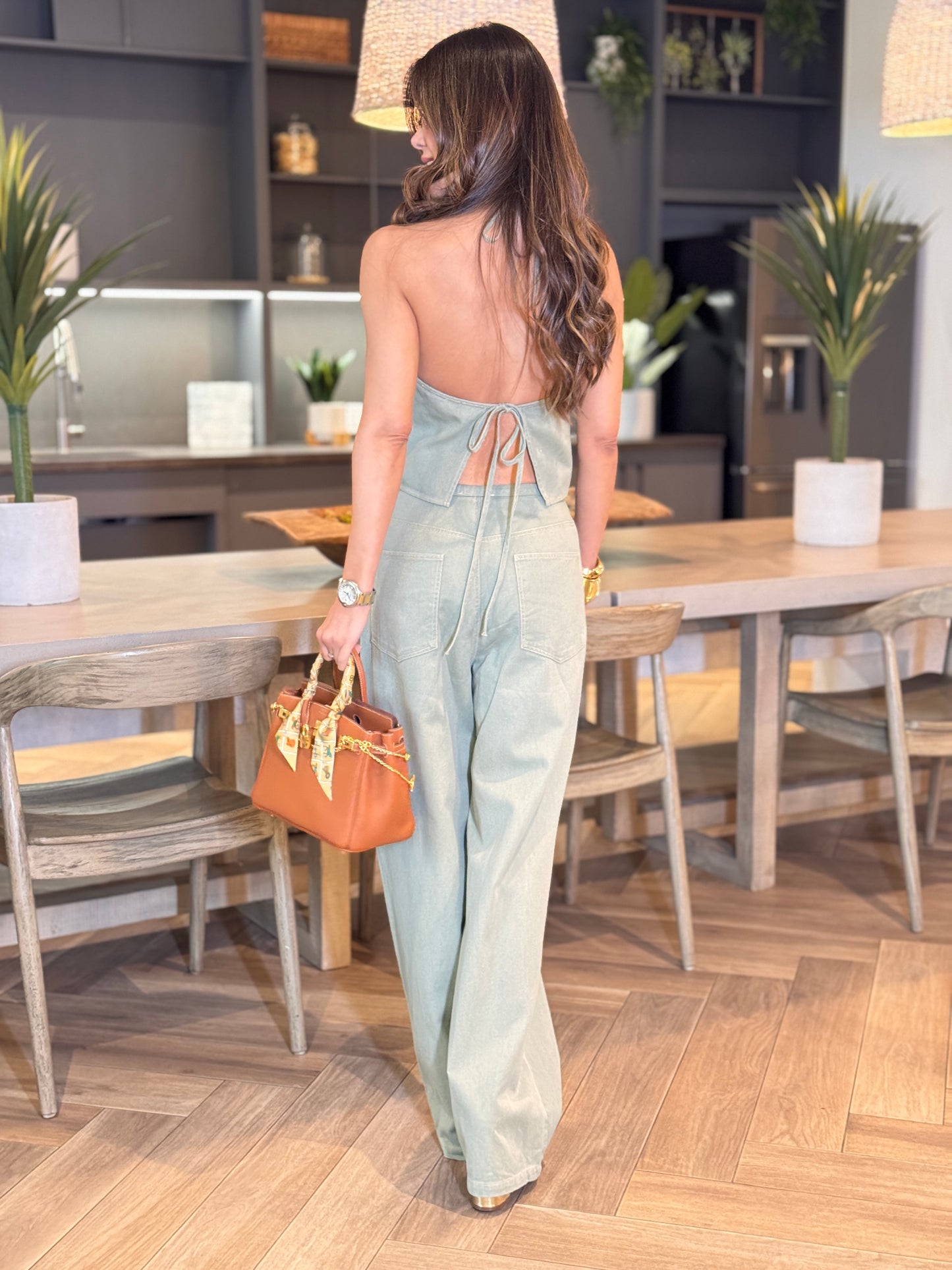 Missy Green Denim Halter Set