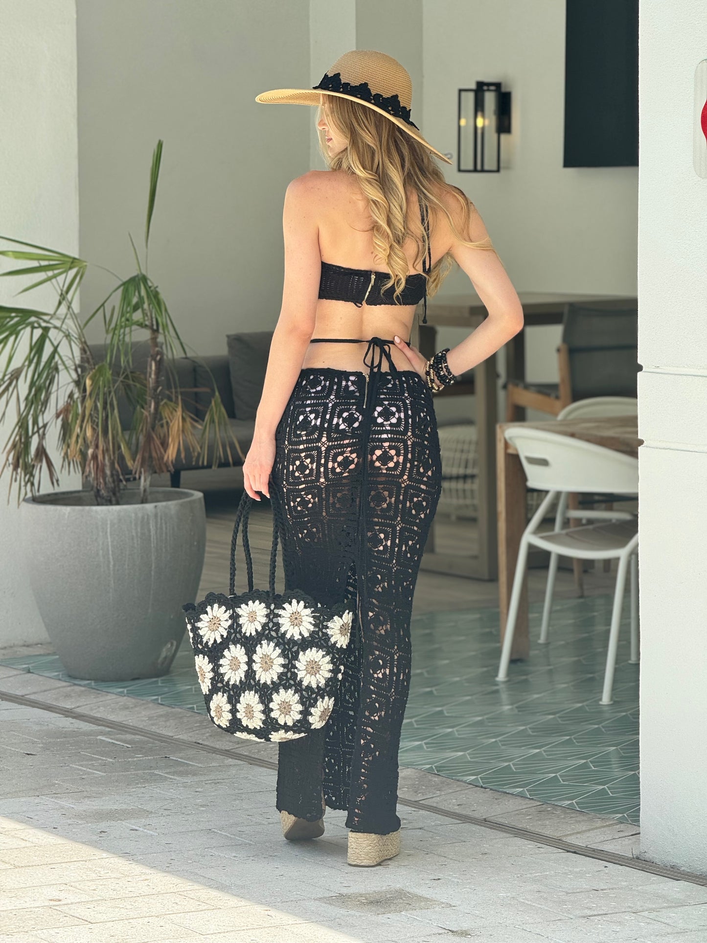 Maldives Black Crochet Shells Dress