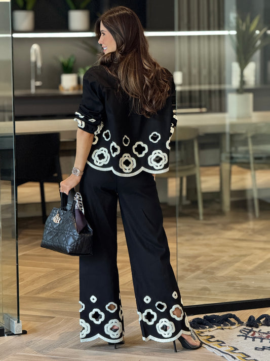 Bélgica Black/White Circles Denim Set