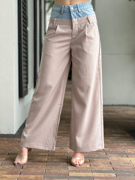 Norkys Pink-Denim Waistband Lines Pants