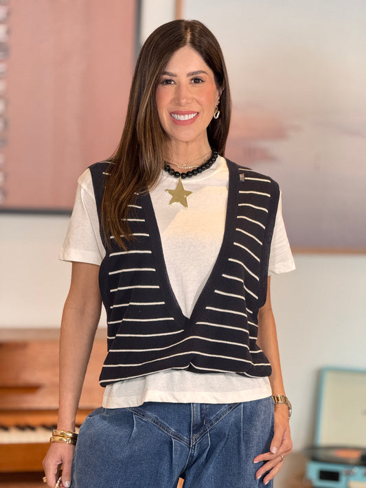 Sister Navy Lines Vest+T-Shirt