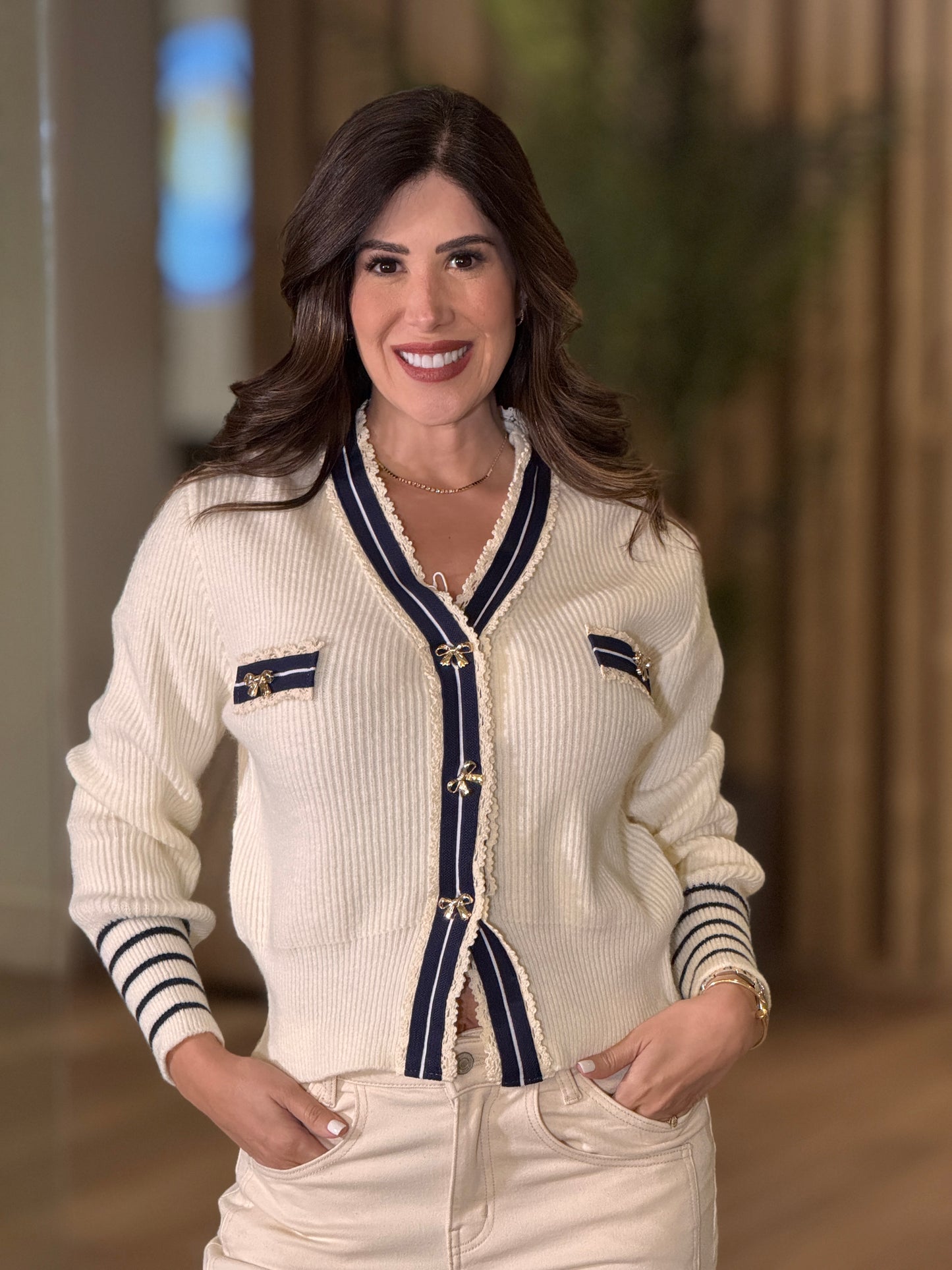 Bowie Ivory/Navy Sweater Top