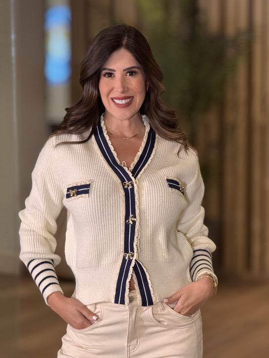 Bowie Ivory/Navy Sweater Top