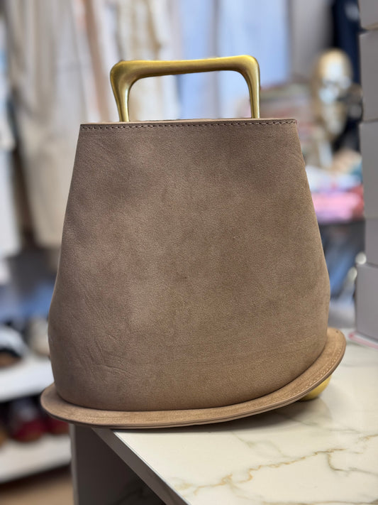 Suede Beige Gold Handle Bag