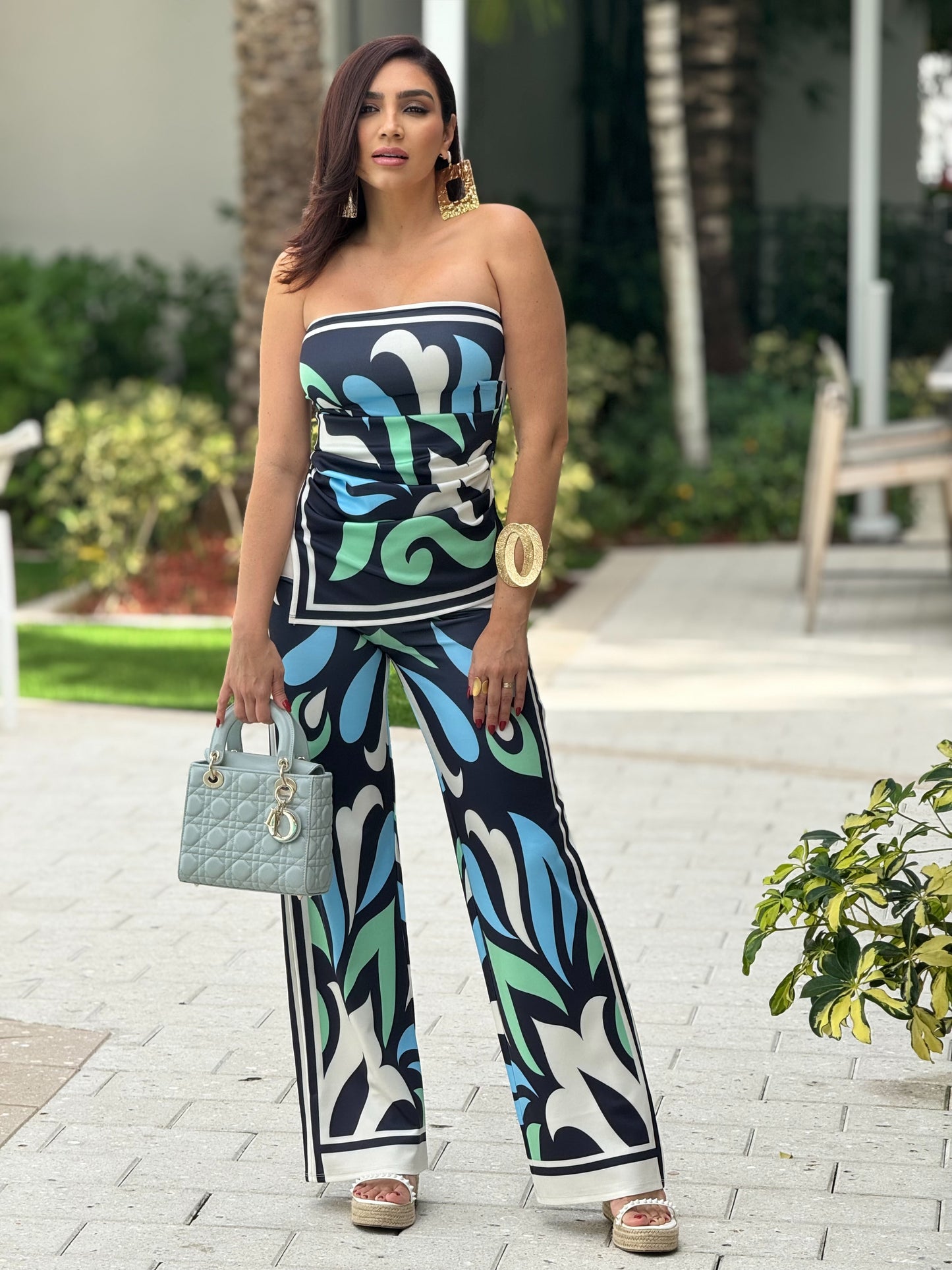 Bottari Blue/Green Print Strapless Set