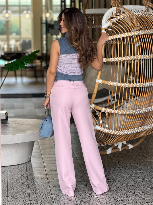 Angelica Pink Tweed Denim Vest+Pant Set