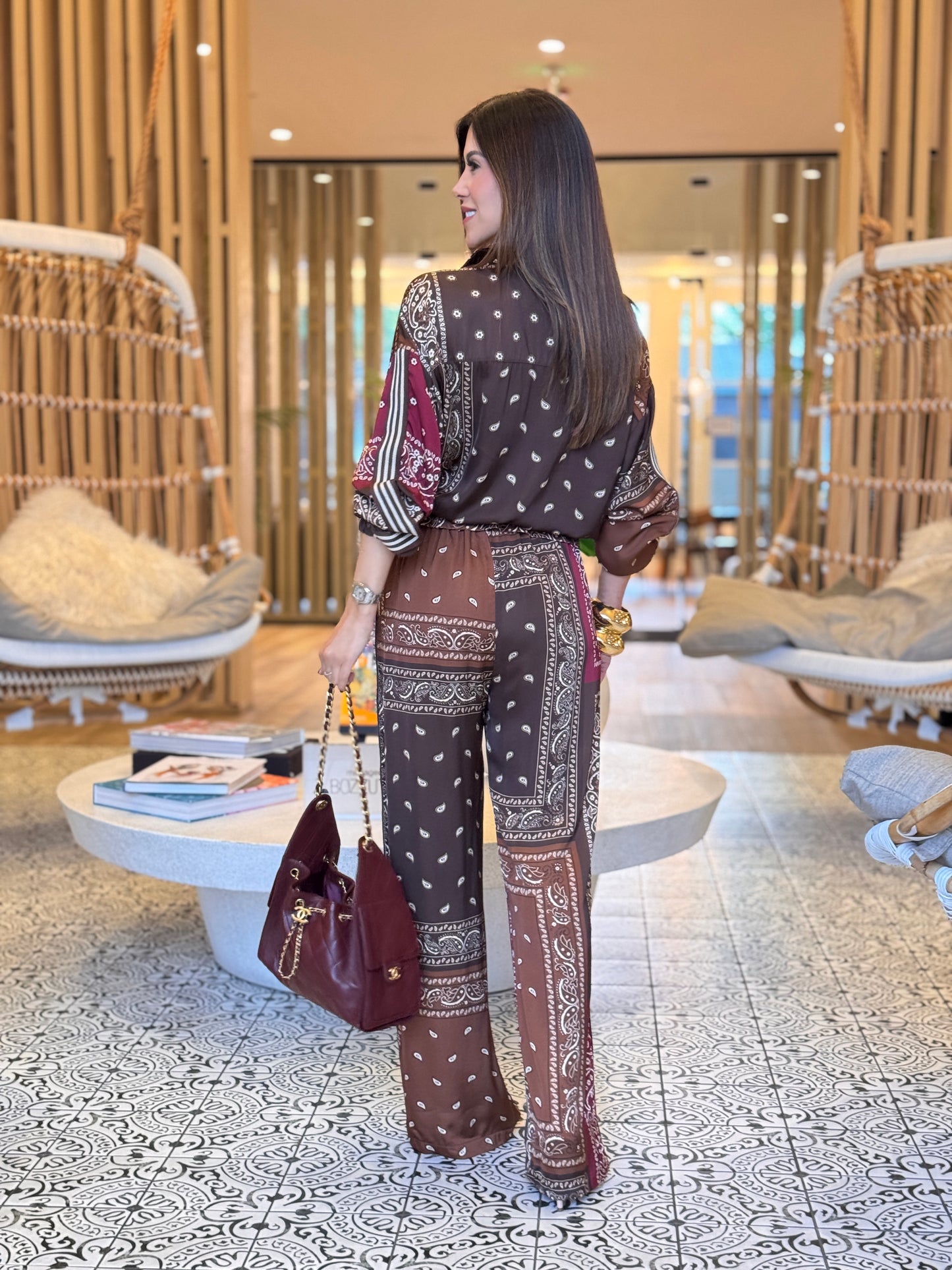Paisley Burgundy/Brown Satin Set