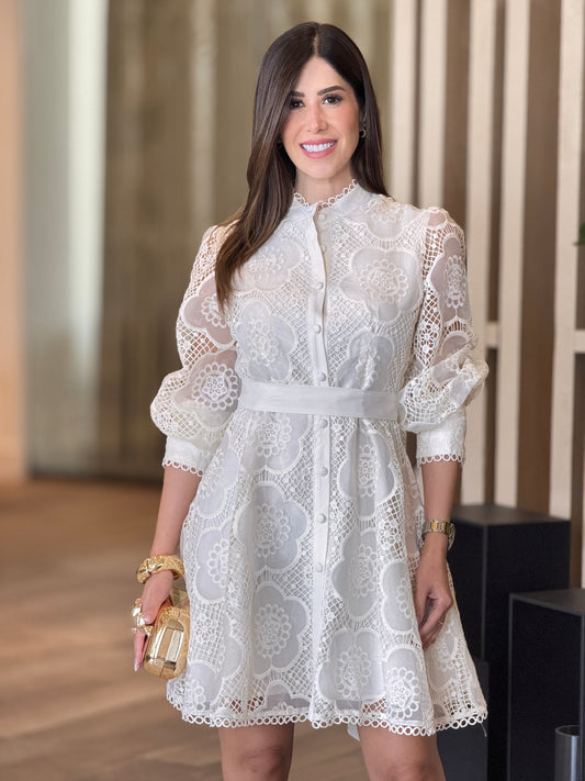 Voguish Ivory Floral Torchon Dress