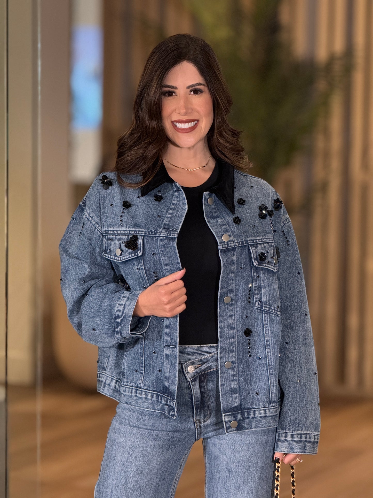 Larose Denim/Black Sequin Jacket Top