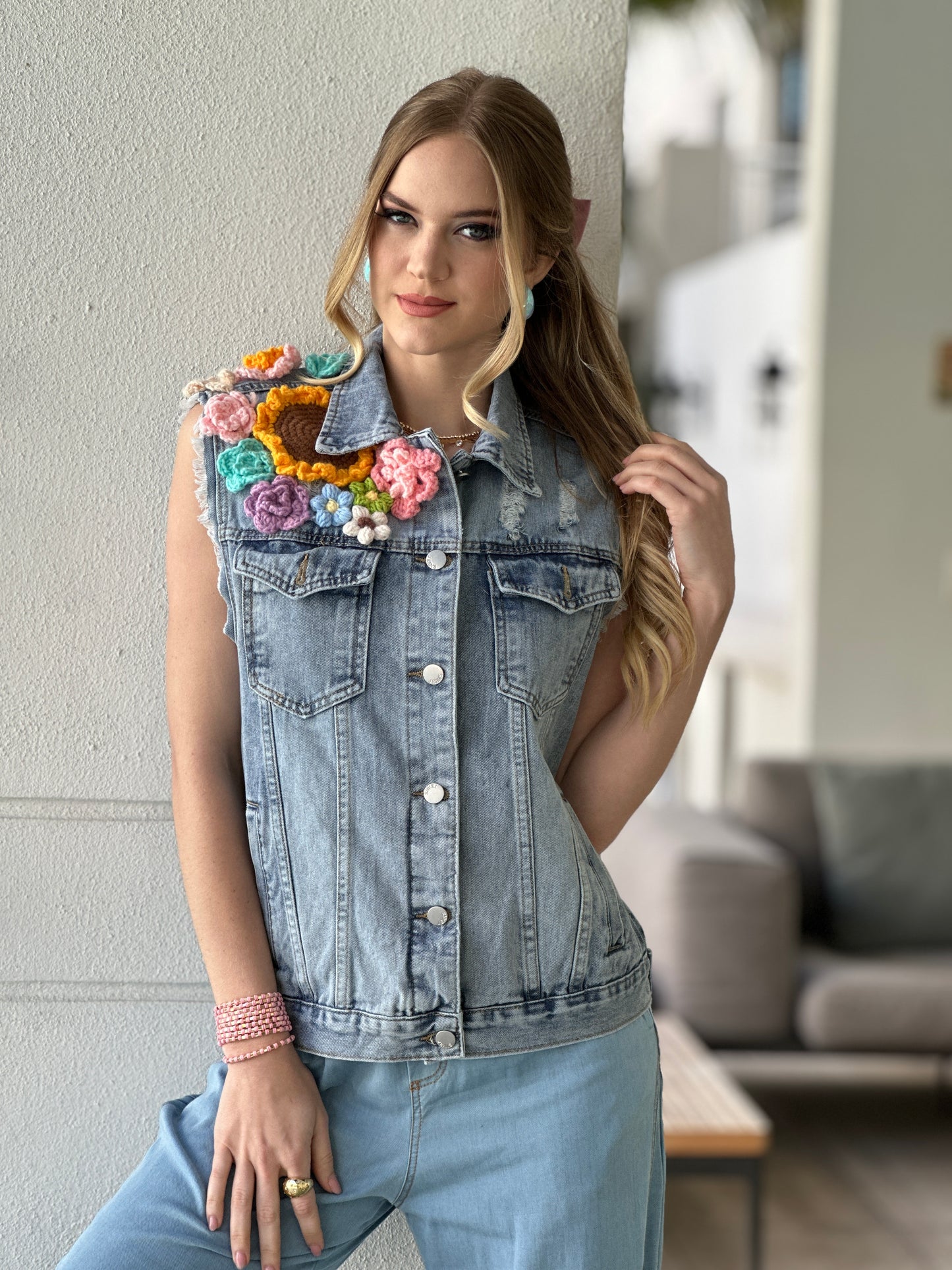 Lenna Italian 3D flower Crochet Vest