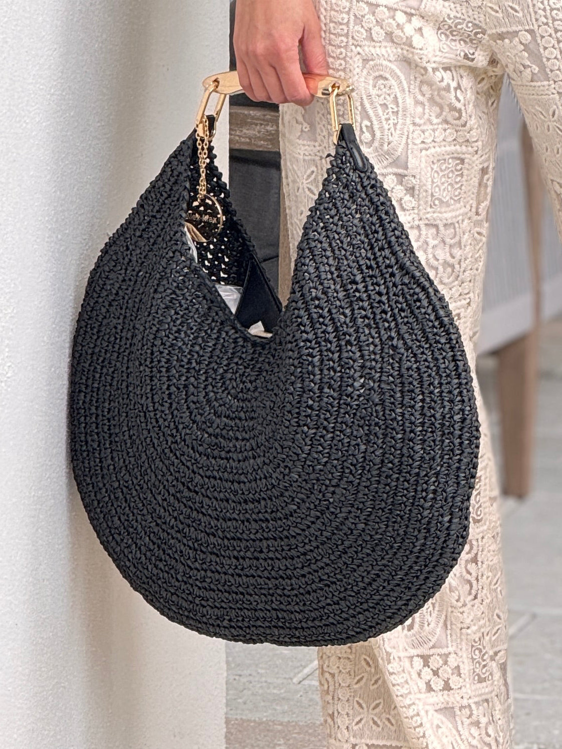 Hobo Black Raffia Circle Bag