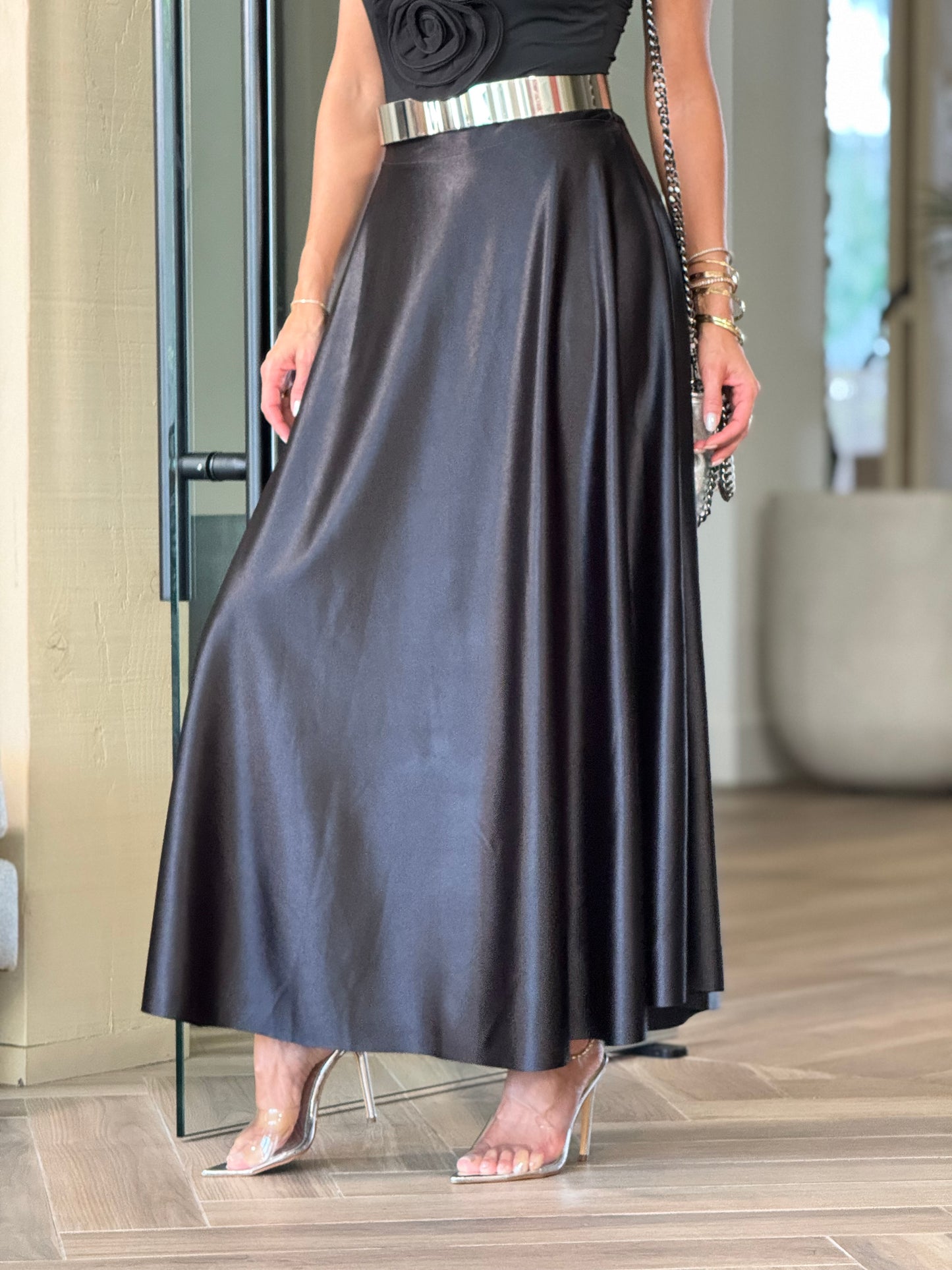 Norkys Black Satin Italian Skirt