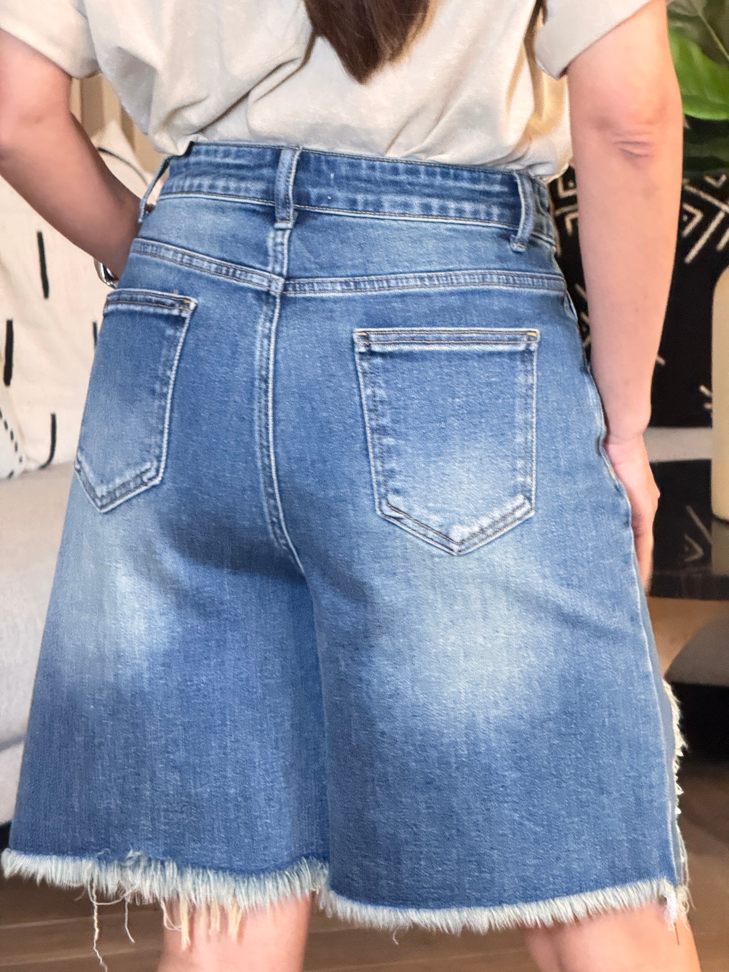 Perky Dark Denim Front Lace Bermuda Shorts