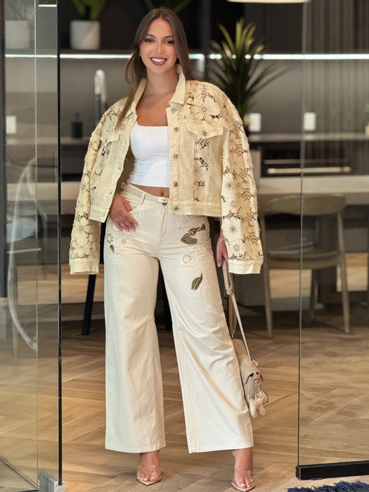 Carmen Floral Beige Embroidery Jeans