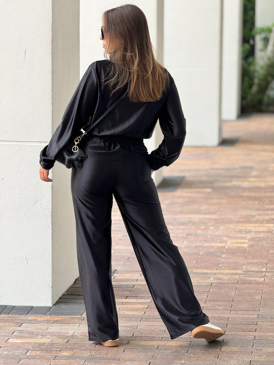 Vera Black Satin Sport Set