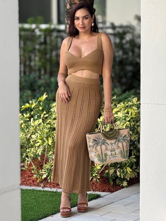 Almond Brown Knitted Skirt Set