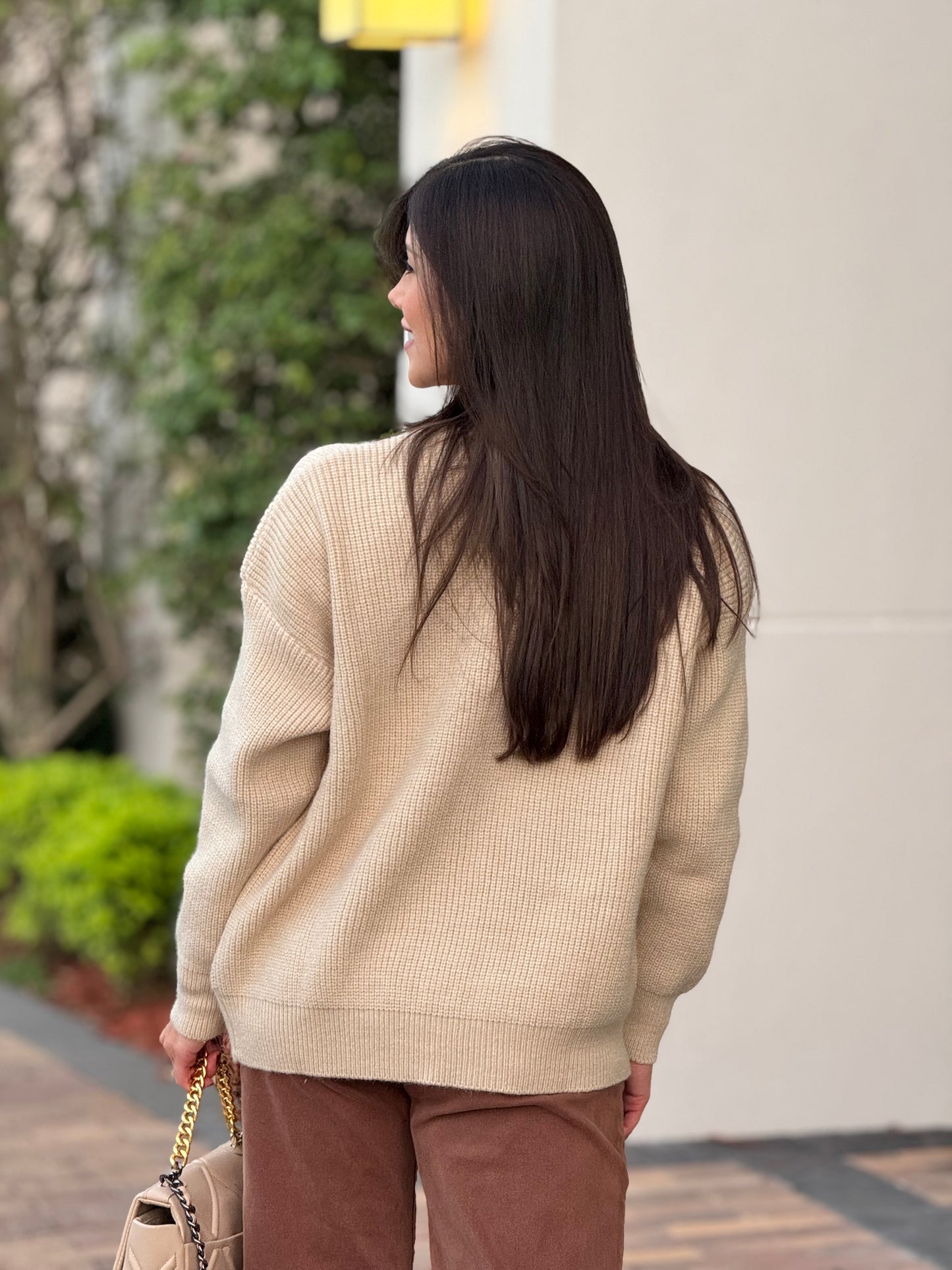 Angelica Beige Pearls Knitted Cardigan Top