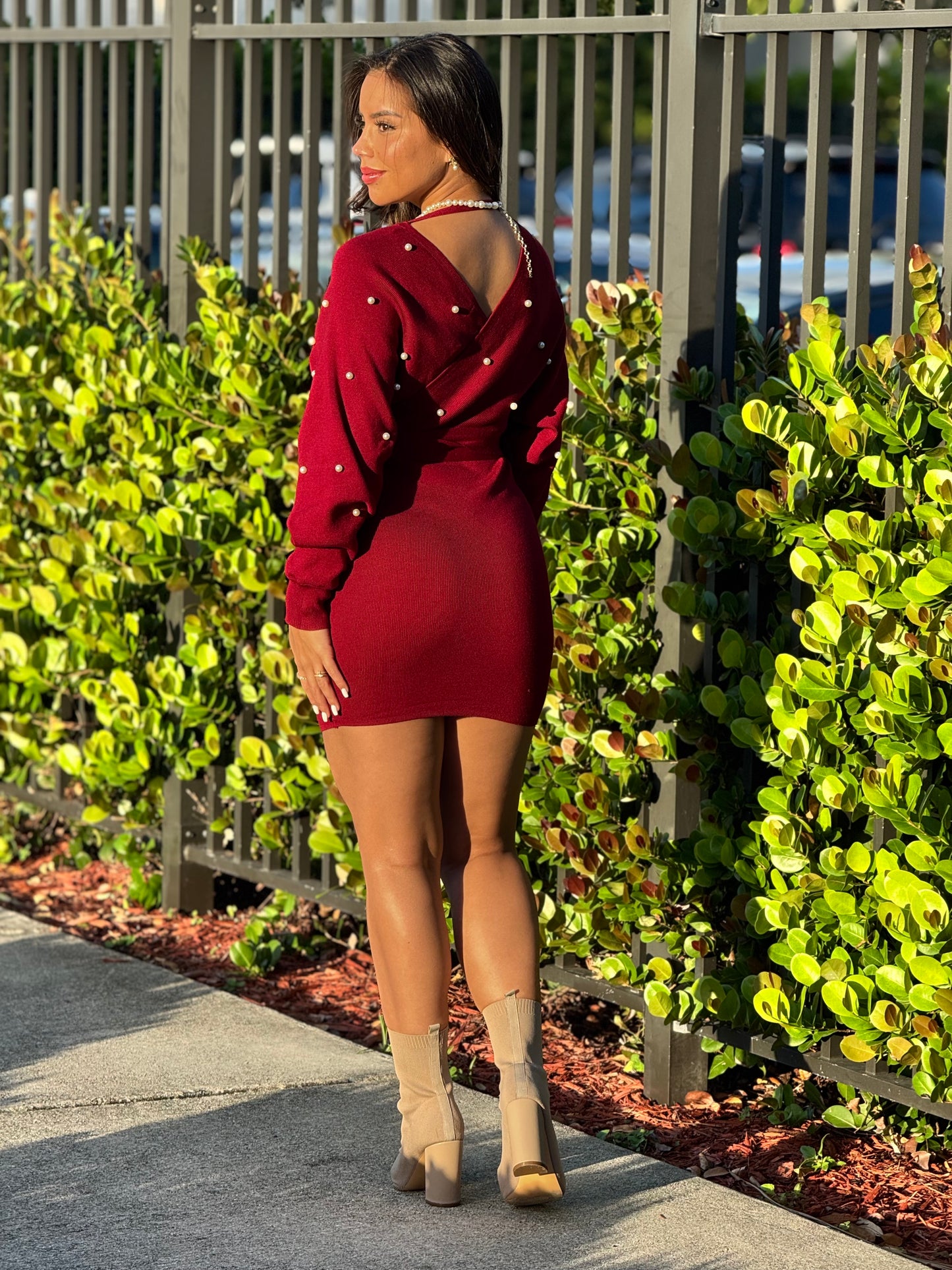 Shelly Pearl Burgundy Sweater Dress