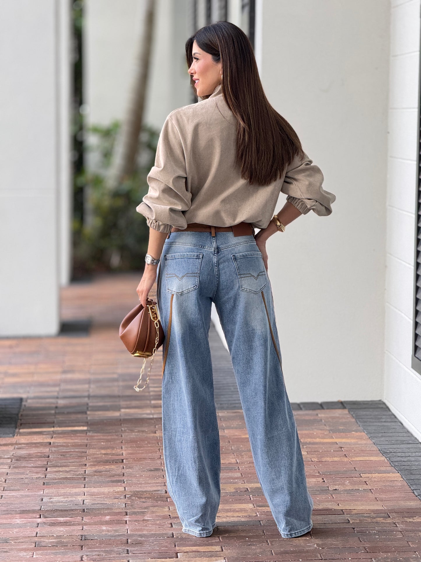 Linzy Beige Suede Rings Jacket Top