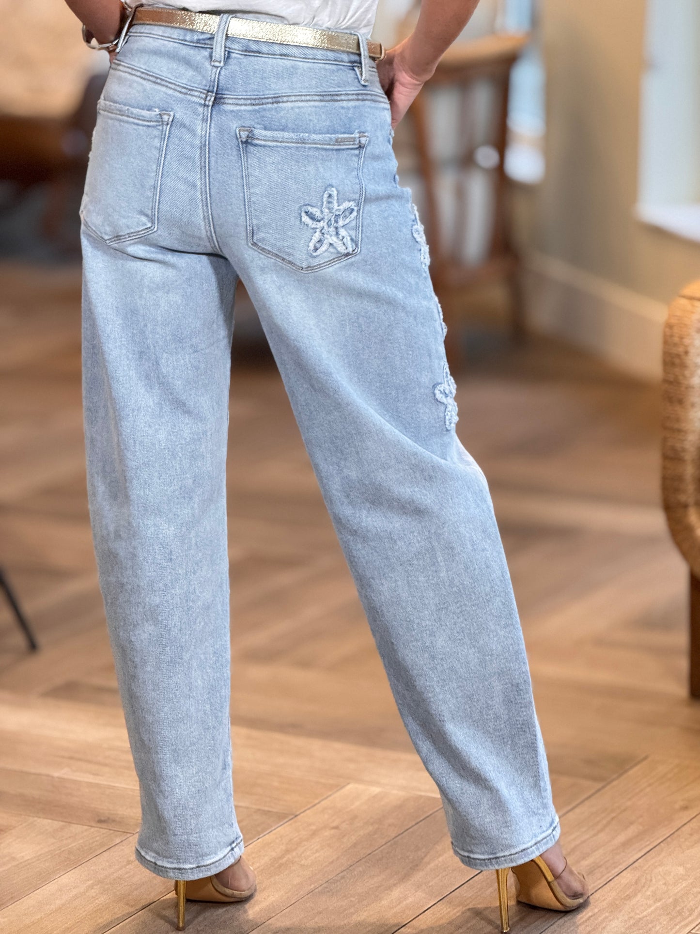 Risen Denim Embroidery Floral Jeans