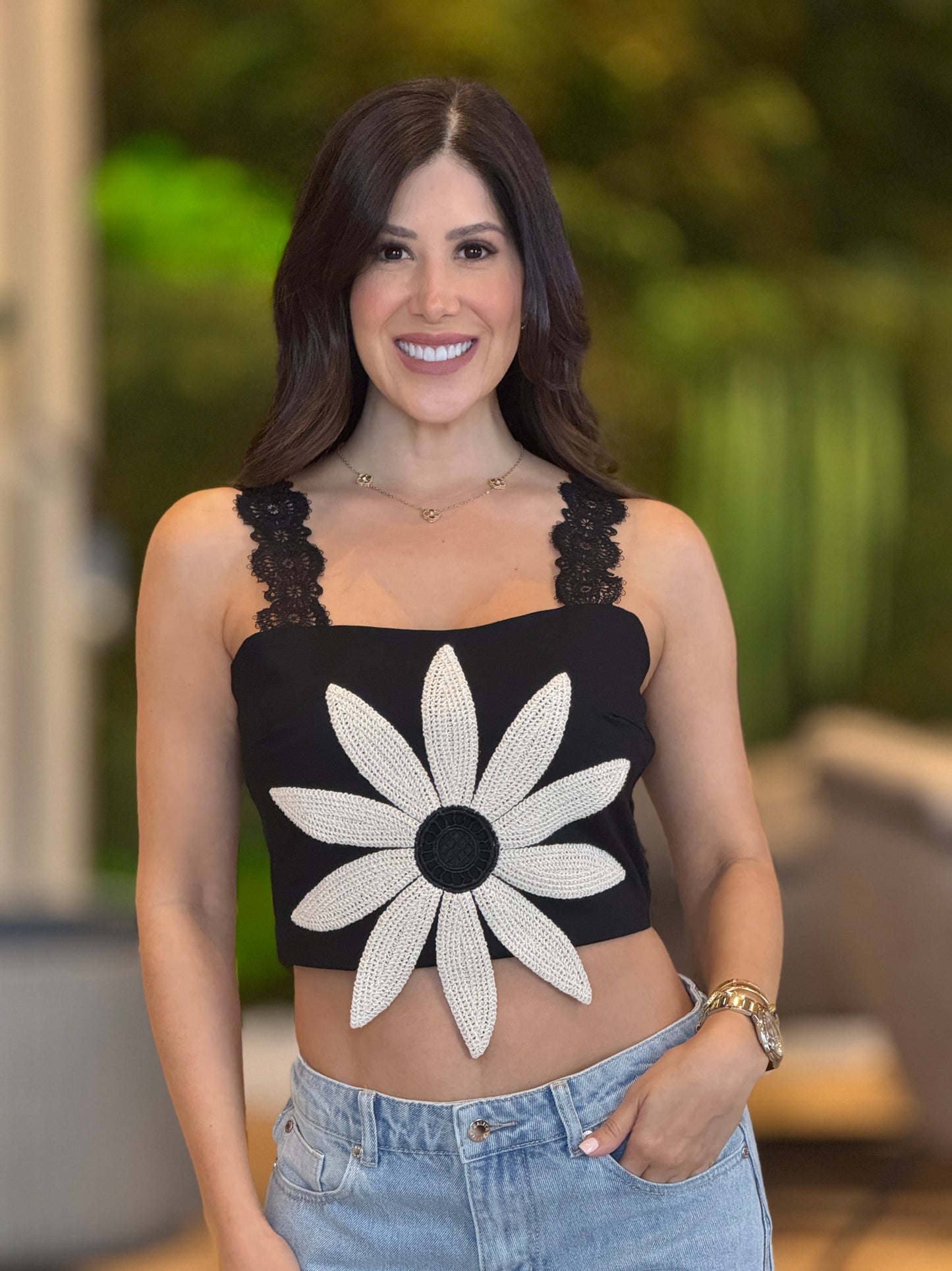 Margarita Black Crochet Flower Top