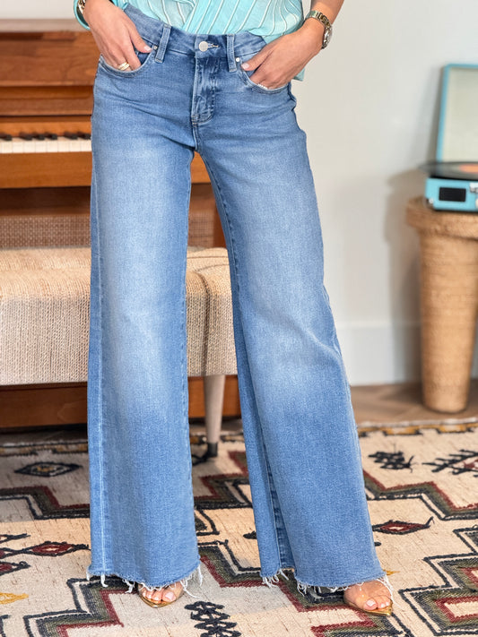 Risen Medium Denim Wide Jeans