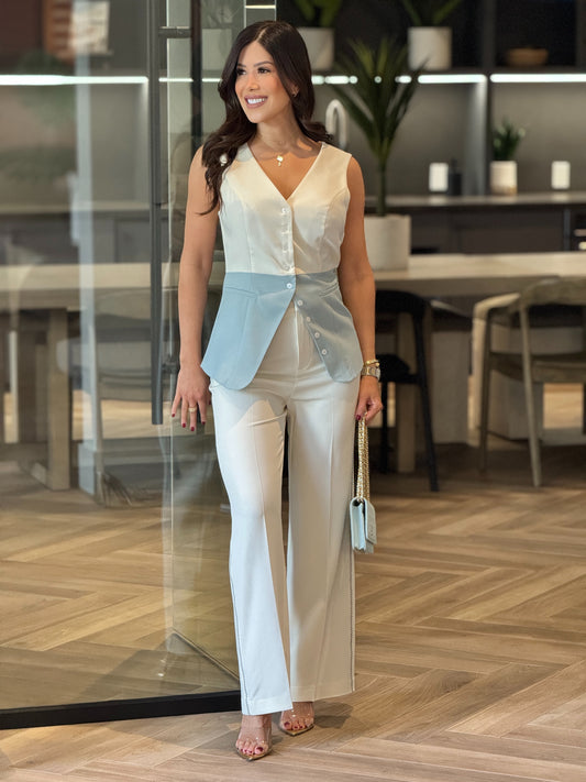 Cactus White/Mint Vest Set