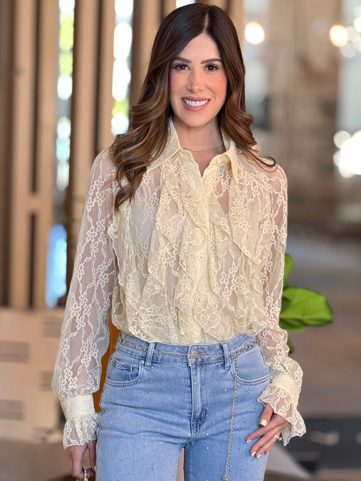 Gaia Yellow Ruffles Lace Top