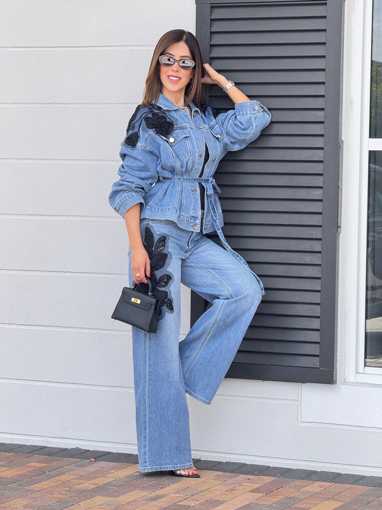 Perky Denim Black Floral Patch Set