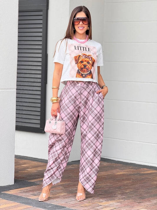 Yorkie Princess Pink Plaid Set