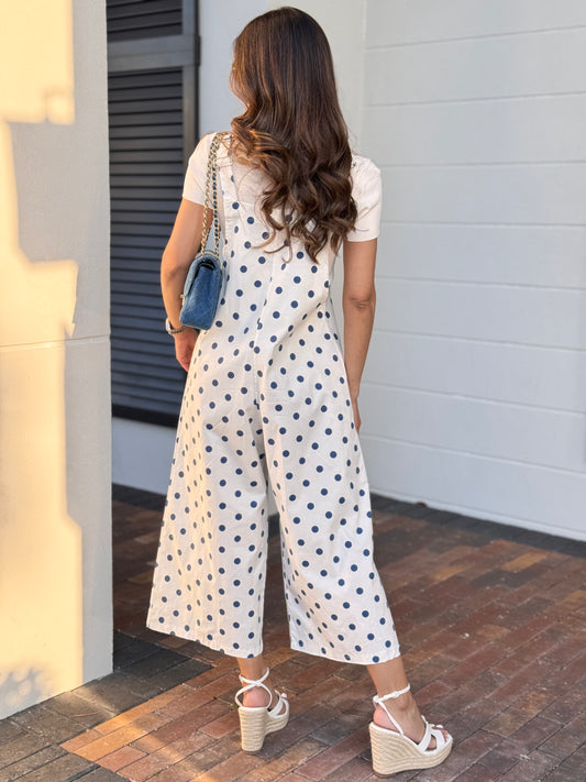 Italy White/Navy Overall Jumpsuit