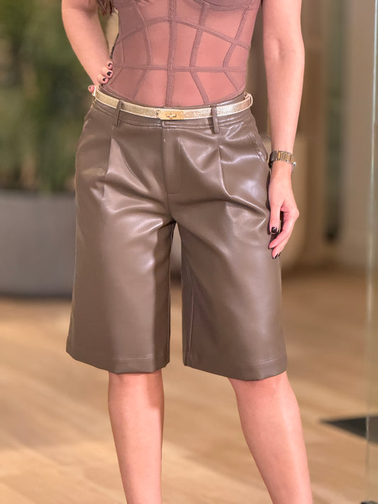 Honey Brown Leather Bermuda Shorts