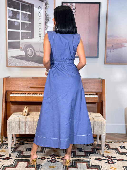 Chic Denim Midi Collar Dress