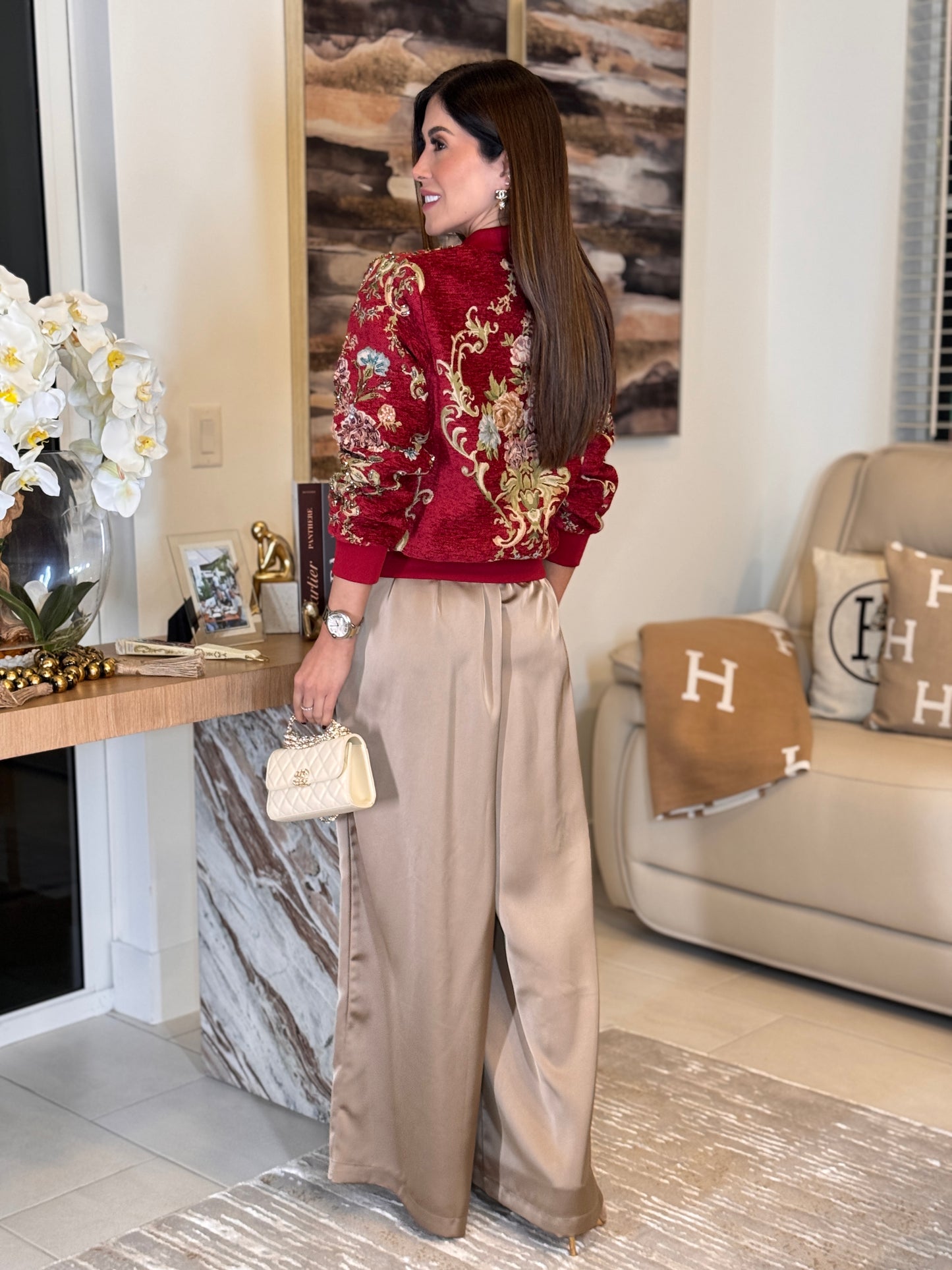 Emory Beige Satin Trouser Pants