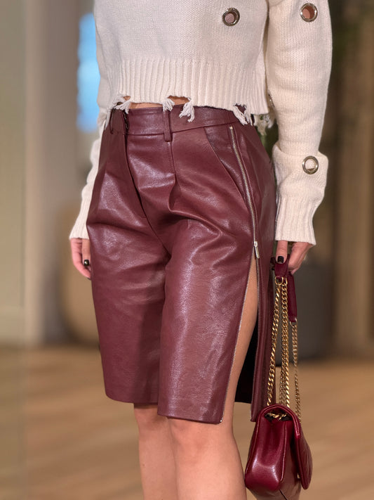 Cactus Burgundy Leather Bermuda Shorts