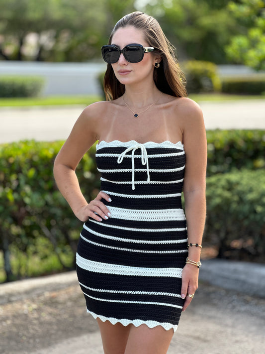 Hershey Black&White Lines Crochet Dress