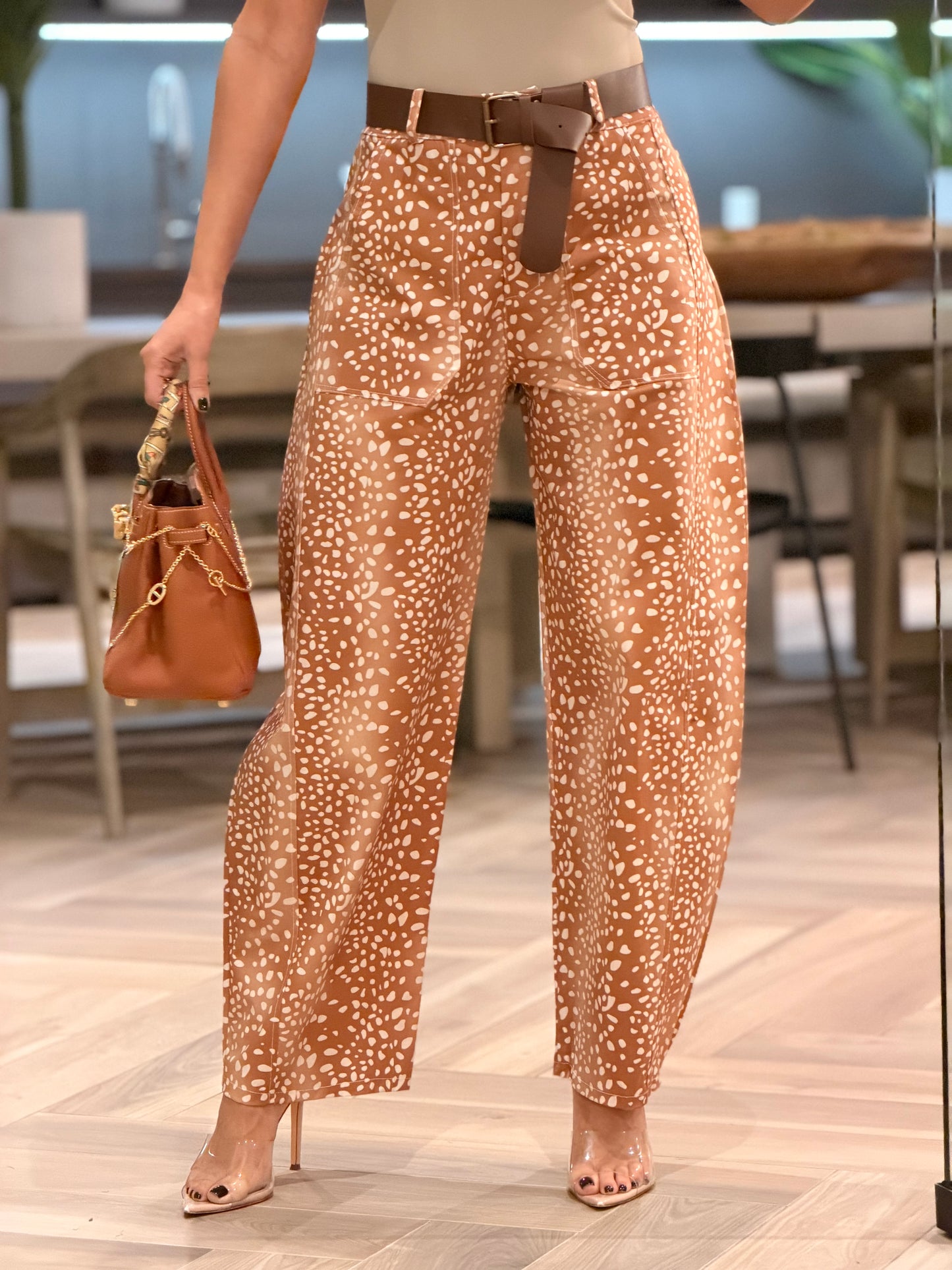 Italy Bambi Print Barrel Pants