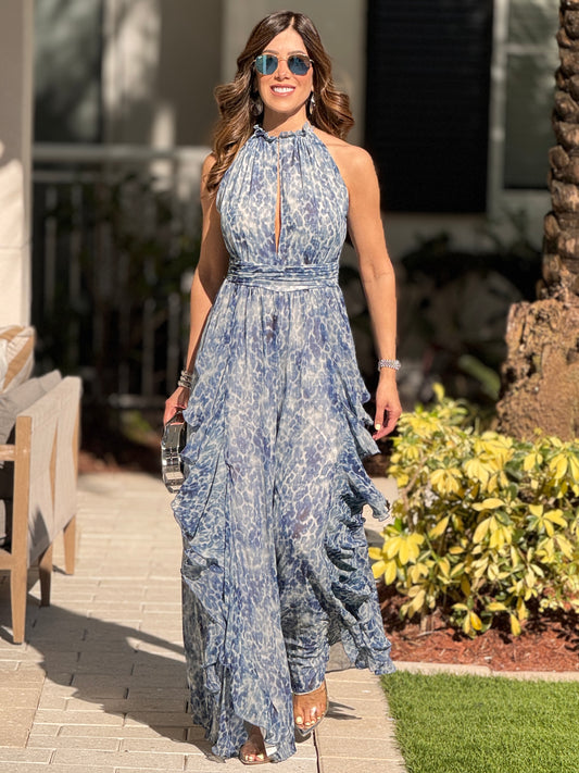 Sangie Navy Spots Ruffle Jumpsuit