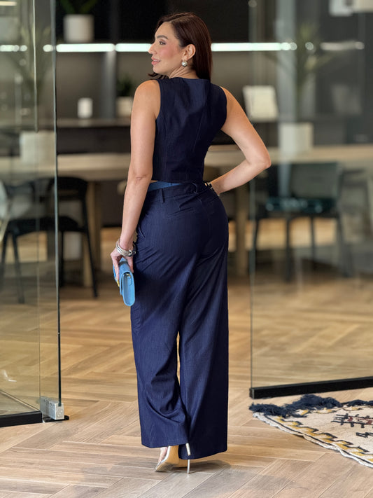 Ovianca Dark Denim Vest Set