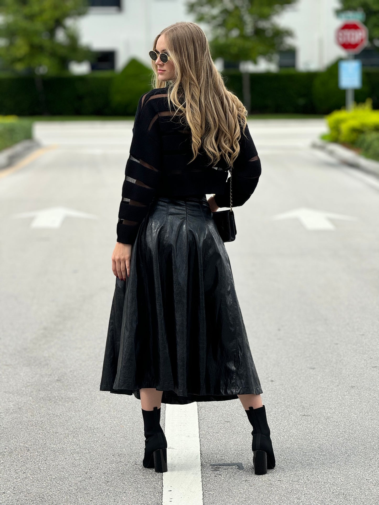 Brianna Black Leather Long Skirt