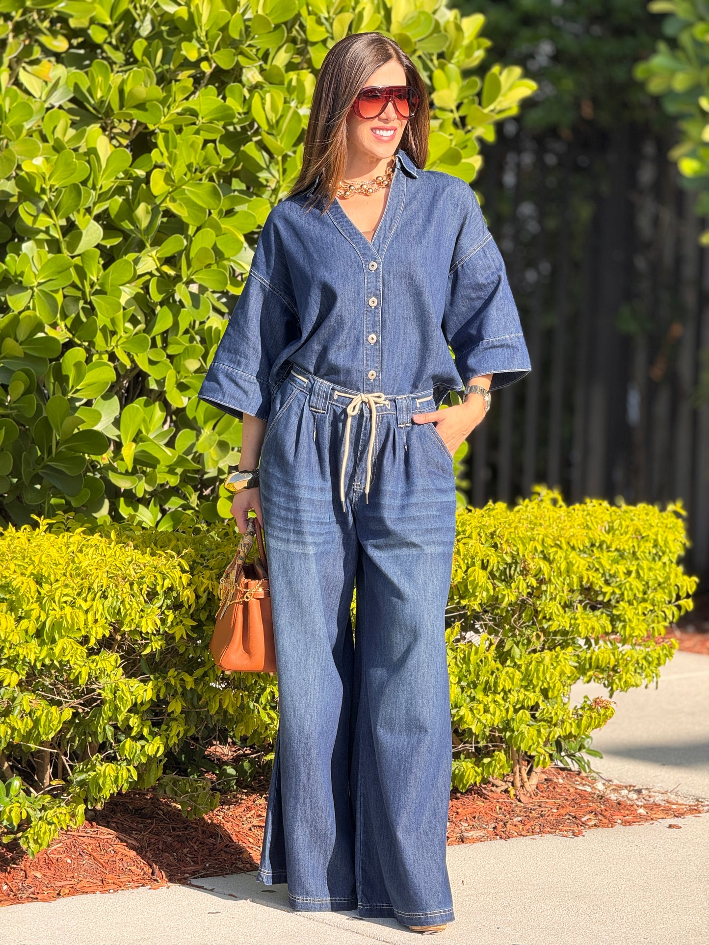 Missy Dark Denim Rope Baggy Set