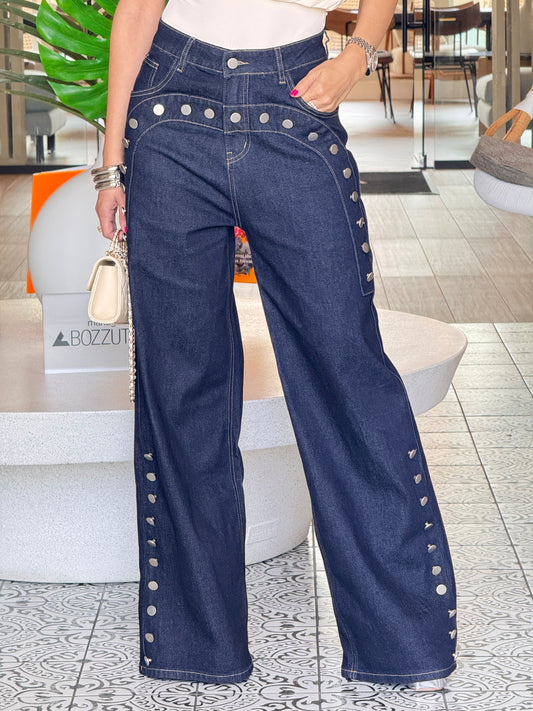 Perky Dark Denim Silver Buttons Jeans