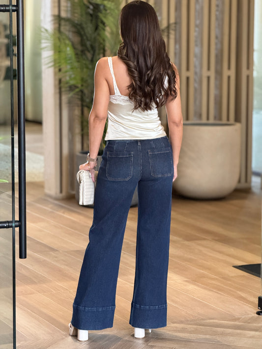 Risen Denim Suede Jeans