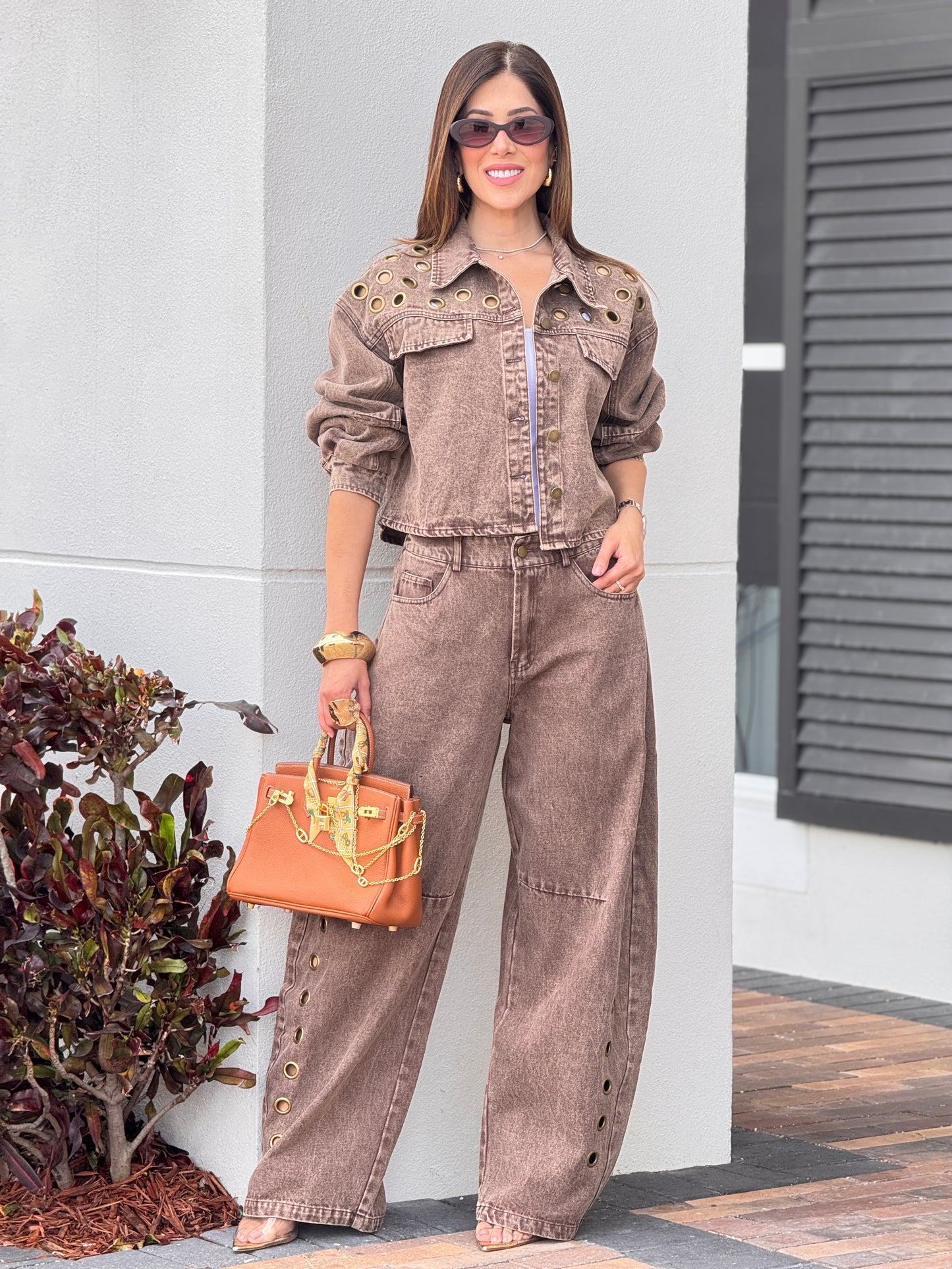 Perky Brown Denim Acid Gold Rings Set