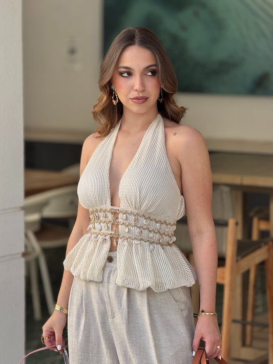 Bonnie Beige Crochet Top (Shells)