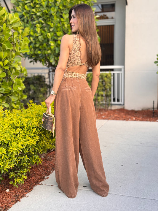 Lovely Brown Mesh Embroidery Top