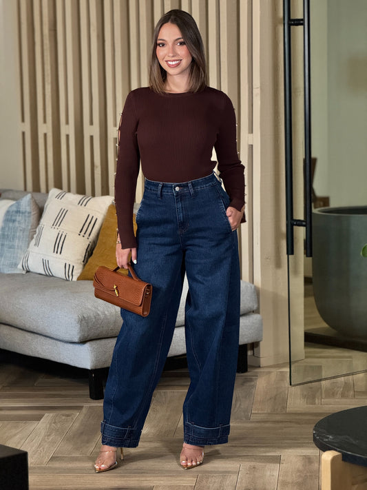 Vibrant Dark Denim Ankle Barrel Jeans