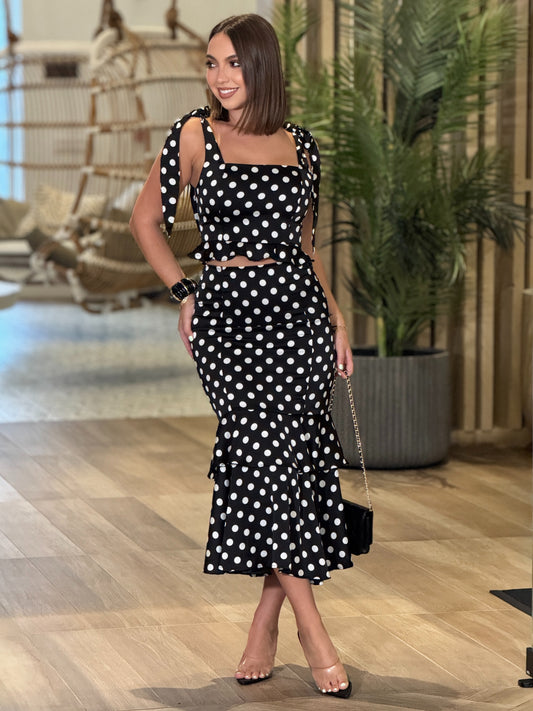 Amable Black Polka Dots Skirt Set